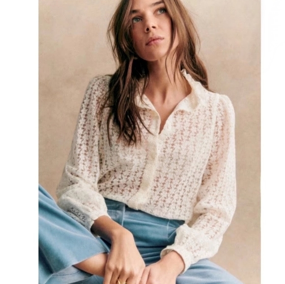 SÉZANE Cathy Guipure Embroidered White Lace Button Front Blouse NWOT - Picture 5 of 16